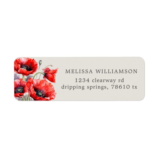 Rood Poppy Floral retour adres label (Voorkant)