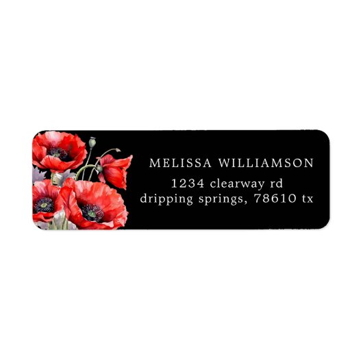 Rood Poppy Floral retour adres label (Voorkant)