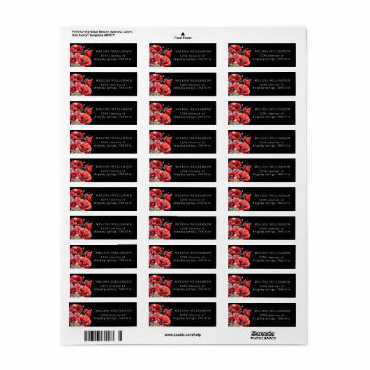 Rood Poppy Floral retour adres label (Full Sheet)