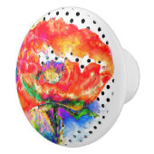 Rood Poppy floral waterverf polka dot accent Keramische Knop (Rechts)