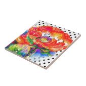 Rood Poppy floral waterverf polka dot accent Tegeltje (Zijkant)