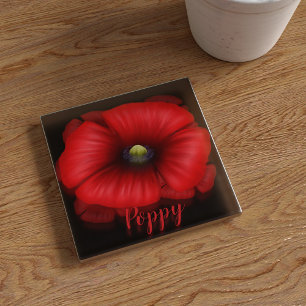 Rood Poppy Flower Art gepersonaliseerd glas Onderz Glazen Onderzetter