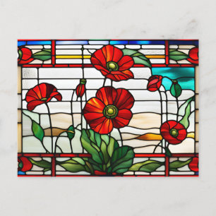 Rood Poppy Flower Garden Glas in lood Briefkaart