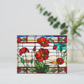 Rood Poppy Flower Garden Glas in lood Briefkaart (Staand voorkant)