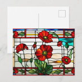 Rood Poppy Flower Garden Glas in lood Briefkaart (Voorkant / Achterkant)
