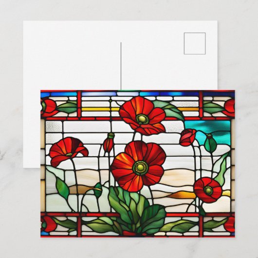 Rood Poppy Flower Garden Glas in lood Briefkaart (Voorkant / Achterkant)