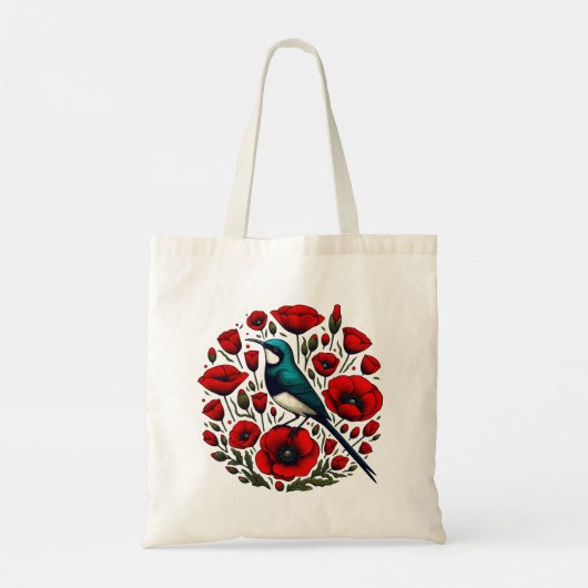 Rood Poppy Flower Poppies Sunbird Abstract kunstwe Tote Bag (Achterkant)