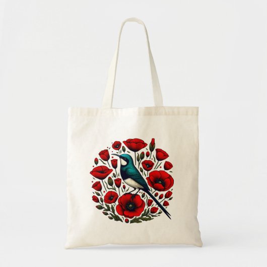 Rood Poppy Flower Poppies Sunbird Abstract kunstwe Tote Bag (Voorkant)
