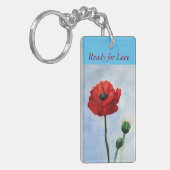 Rood Poppy Flower Waterverf Art Sleutelhanger (Voorkant Links)
