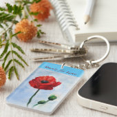 Rood Poppy Flower Waterverf Art Sleutelhanger (Voorkant Rechts)