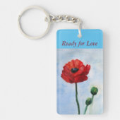 Rood Poppy Flower Waterverf Art Sleutelhanger (Voorkant)