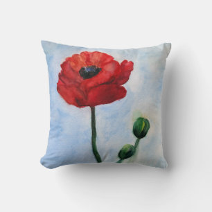 Rood Poppy Flower Waterverf Gooi Kussen