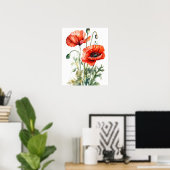 Rood Poppy Flowers Art Print Poster (Thuiskantoor)