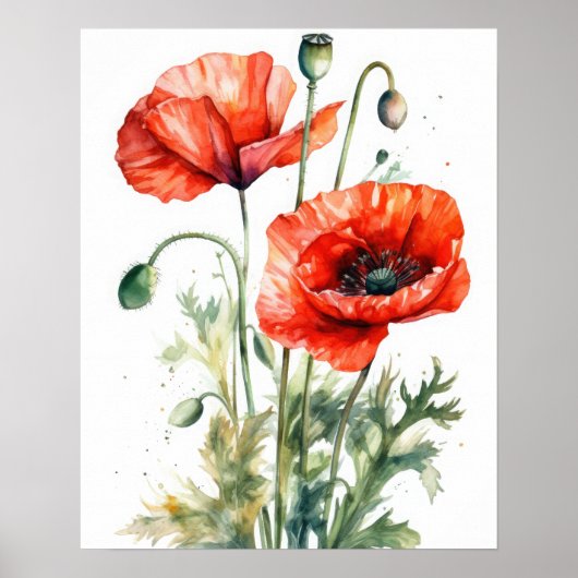 Rood Poppy Flowers Art Print Poster (Voorkant)