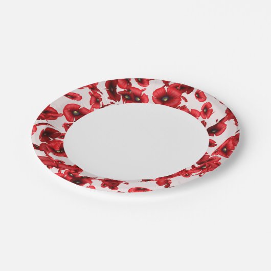 Rood Poppy Flowers Edge Papieren Bordje (Gekanteld)