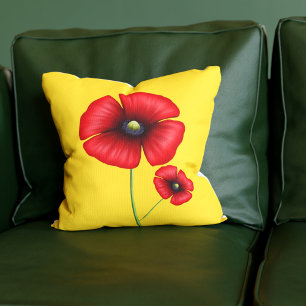 Rood Poppy Flowers Goudgeel Sierkussen