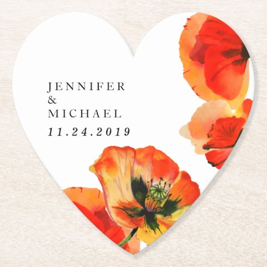 Rood Poppy Illustratie Bloemenkunst Bruiloft Kartonnen Onderzetters (Voorkant)