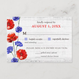 Rood Poppy Korenbloem Rustiek Hout Bruiloft RSVP K Kaart