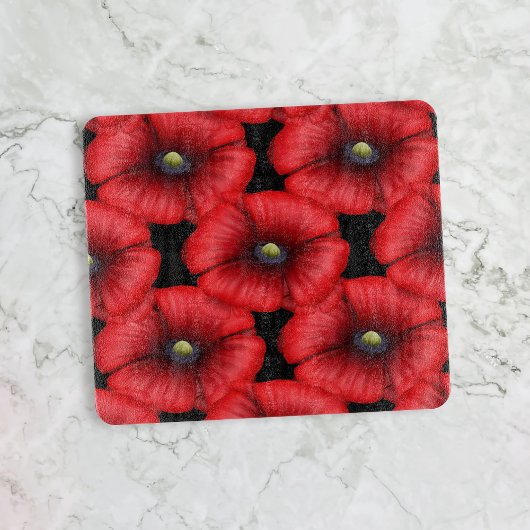 Rood Poppy Patroon Zwart Glas Snijplank