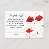 Rood Poppy Poppies Floral Diaper Raffle Baby showe Informatiekaartje (Voorkant)