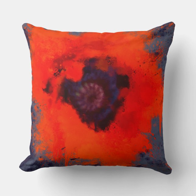 Rood Poppy schilderij Blauw grijze achtergrond Kussen (Voorkant)