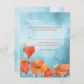 Rood Poppy Turquoise bruiloft RSVP Kaart (Voorkant / Achterkant)