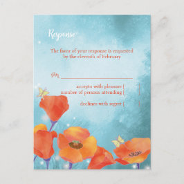 Rood Poppy Turquoise bruiloft RSVP Kaart