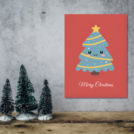 Rood Poster met kerstboom in Kawaii