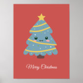 Rood Poster met kerstboom in Kawaii (Voorkant)