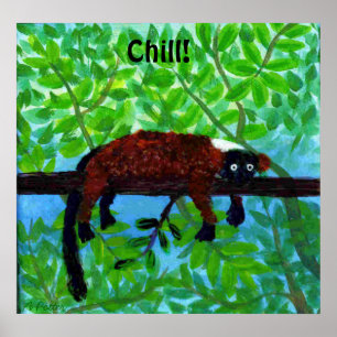 Rood Poster van Lemur.