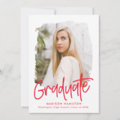Rood | Preppy Script Foto Afstudeerfeest Kaart (Voorkant)