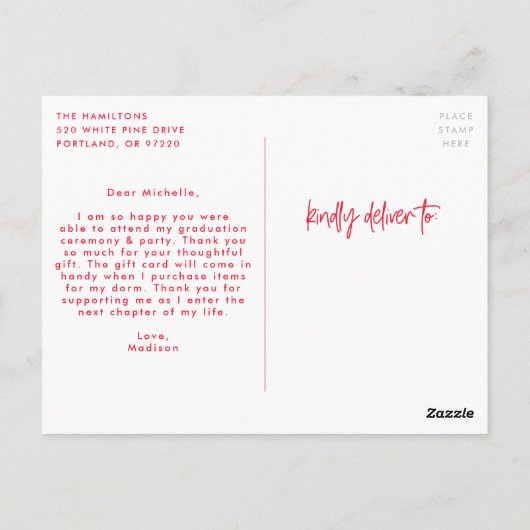 Rood | Preppy Script Photo Afstuderen Hartelijk da Briefkaart (Achterkant)