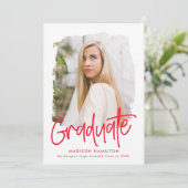 Rood | Preppy Script Photo Graduparty Kaart (Staand voorkant)