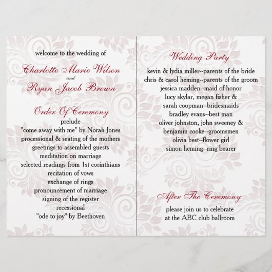 Rood programma gevouwen bruiloft (Achterkant)