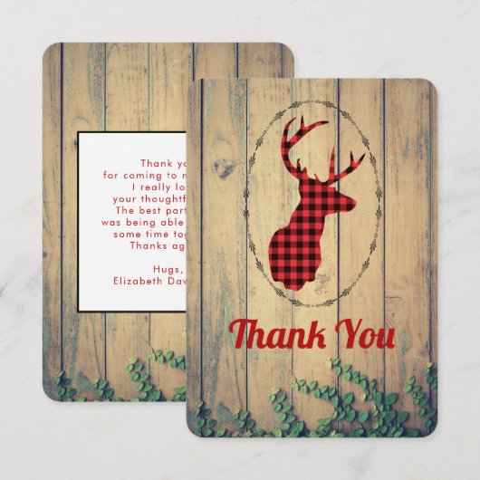 Rood Pset Rustic Dank je wel. Bedankkaart (Voorkant / Achterkant)