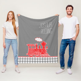 Rood puffend stoomtrein grillig grafisch fleece deken