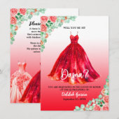  rood quinceañera dama voorstel kaart (Voorkant / Achterkant)