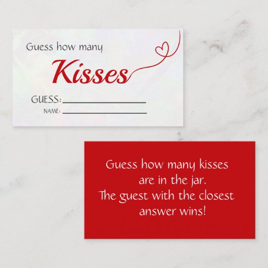 Rood "Raad eens hoeveel kussen" Vrijgezellenfeest Informatiekaartje (Voorkant / Achterkant)
