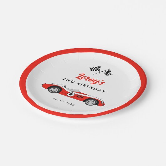  rood race auto jongen verjaardagsfeestje papieren bordje (Gekanteld)