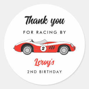 Rood  Race Car Boy 2e Verjaardag Ronde Sticker