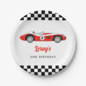 Rood  Race Car Boy 2e Verjaardagsfeestje Papieren Bordje (Voorkant)