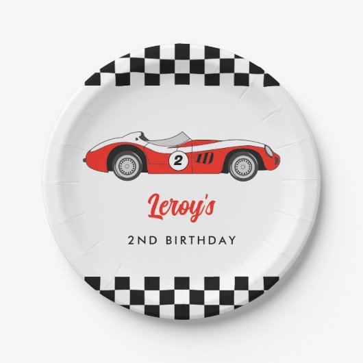 Rood  Race Car Boy 2e Verjaardagsfeestje Papieren Bordje (Voorkant)