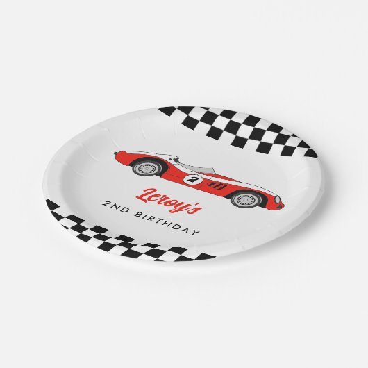 Rood  Race Car Boy 2e Verjaardagsfeestje Papieren Bordje (Gekanteld)