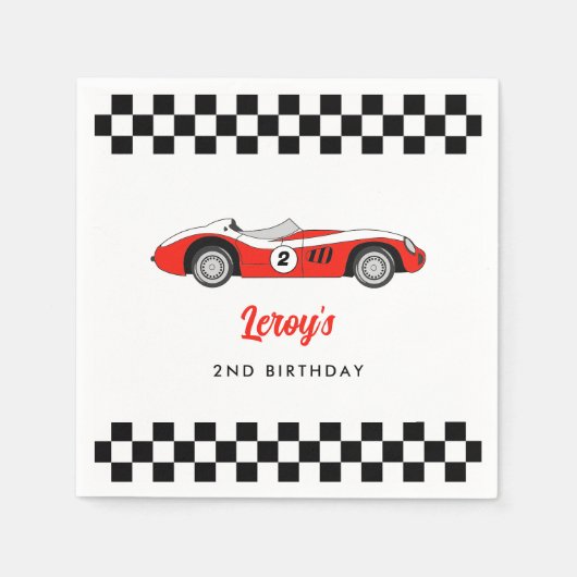 Rood  Race Car Boy 2e Verjaardagsfeestje Servet (Voorkant)