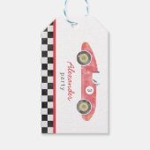 Rood  raceauto jarig cadeaulabel (Voorkant)