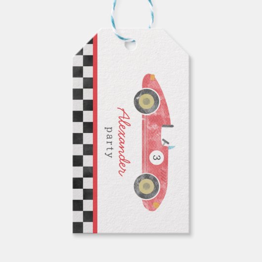 Rood  raceauto jarig cadeaulabel (Voorkant)