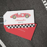 Rood  raceauto jarig cadeaulabel<br><div class="desc">Rode waterverf  raceauto</div>