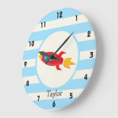 Rood raketruimteschip; Lichtblauwe strepen Grote Klok (Hoek)