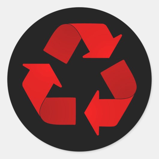 Rood recyclingsymbool ronde sticker (Voorkant)