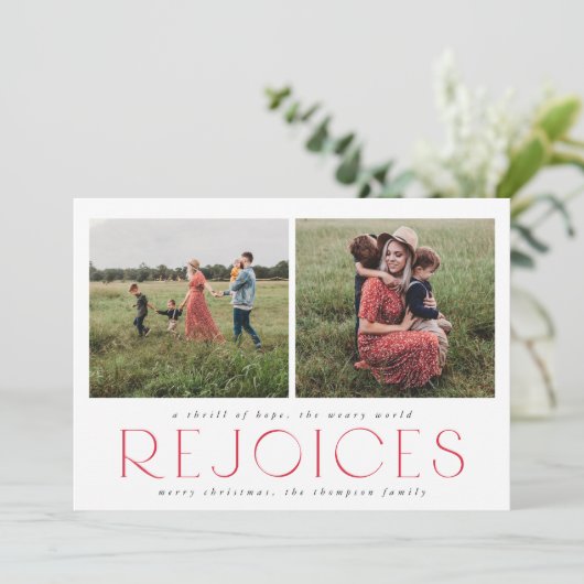 Rood-religieuze kerstKaart met twee foto's Kaart (Staand voorkant)